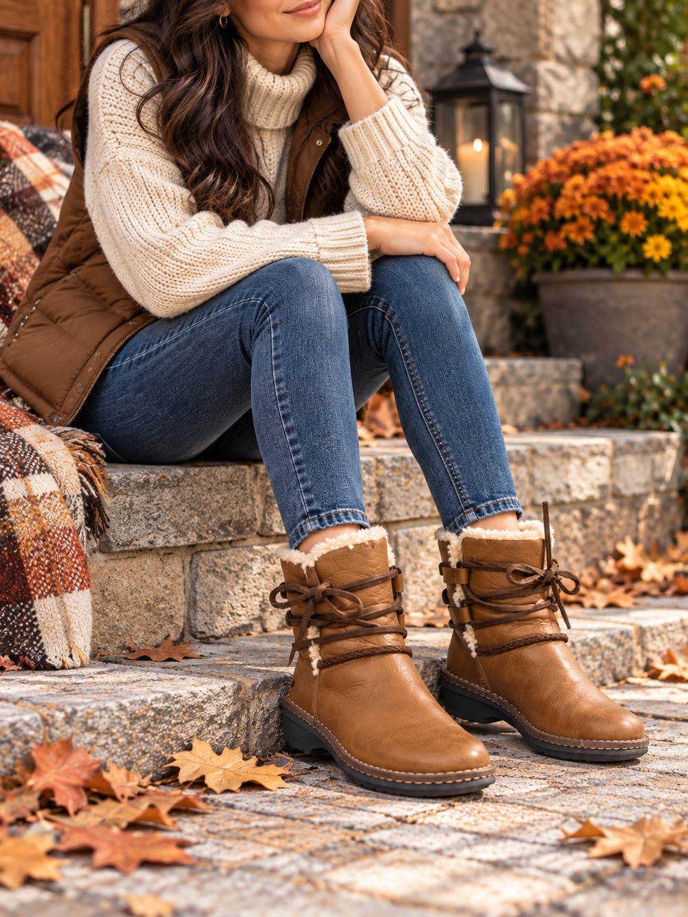 UGG Australia Brown Leather Fleece-Lined Boots  SZ 6